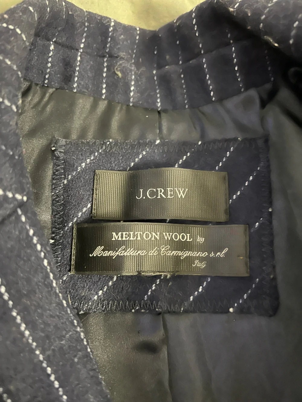 J.Crew Women's Navy Blue Melton Wool Pinstripe Coat / Jacket / Blazer